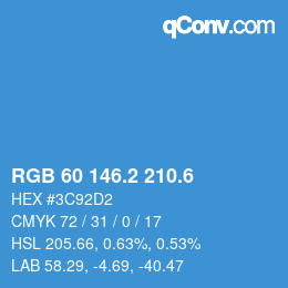 カラーコード: RGB 60 146.2 210.6 | qconv.com