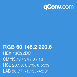 カラーコード: RGB 60 146.2 220.6 | qconv.com