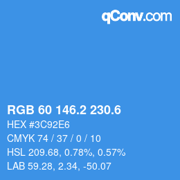 カラーコード: RGB 60 146.2 230.6 | qconv.com