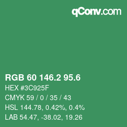 カラーコード: RGB 60 146.2 95.6 | qconv.com