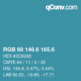 カラーコード: RGB 60 146.6 165.6 | qconv.com