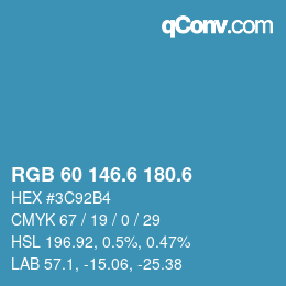カラーコード: RGB 60 146.6 180.6 | qconv.com