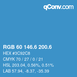 カラーコード: RGB 60 146.6 200.6 | qconv.com