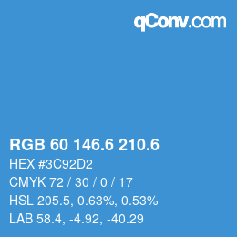 カラーコード: RGB 60 146.6 210.6 | qconv.com