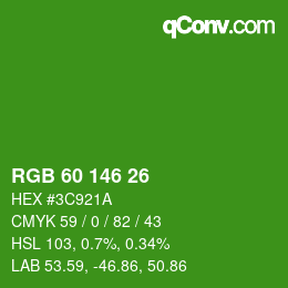 カラーコード: RGB 60 146 26 | qconv.com