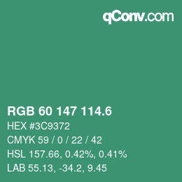 カラーコード: RGB 60 147 114.6 | qconv.com