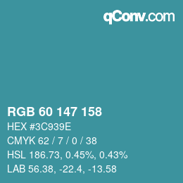 カラーコード: RGB 60 147 158 | qconv.com
