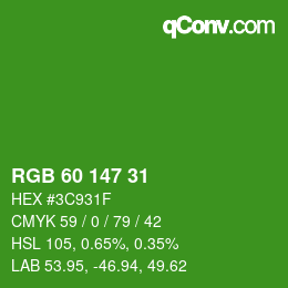 カラーコード: RGB 60 147 31 | qconv.com