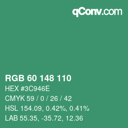 カラーコード: RGB 60 148 110 | qconv.com