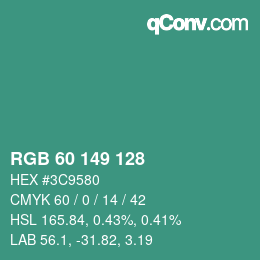 颜色代码: RGB 60 149 128 | qconv.com