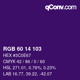 Color code: RGB 60 14 103 | qconv.com