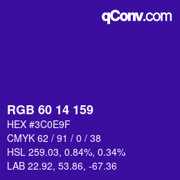 颜色代码: RGB 60 14 159 | qconv.com