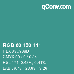 Color code: RGB 60 150 141 | qconv.com