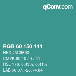 颜色代码: RGB 60 150 144 | qconv.com