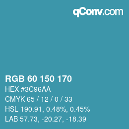 颜色代码: RGB 60 150 170 | qconv.com