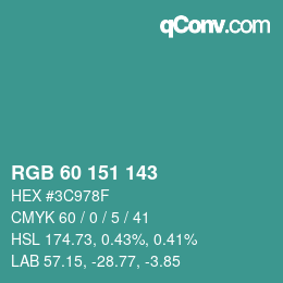 カラーコード: RGB 60 151 143 | qconv.com