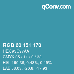 颜色代码: RGB 60 151 170 | qconv.com