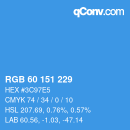 カラーコード: RGB 60 151 229 | qconv.com