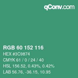 カラーコード: RGB 60 152 116 | qconv.com