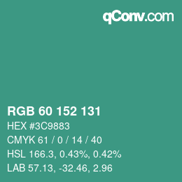 カラーコード: RGB 60 152 131 | qconv.com