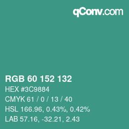 カラーコード: RGB 60 152 132 | qconv.com