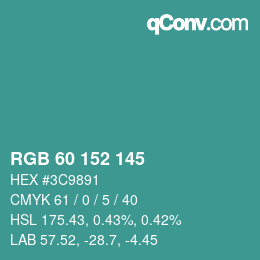 颜色代码: RGB 60 152 145 | qconv.com