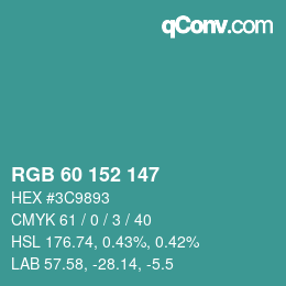 颜色代码: RGB 60 152 147 | qconv.com