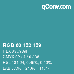 颜色代码: RGB 60 152 159 | qconv.com