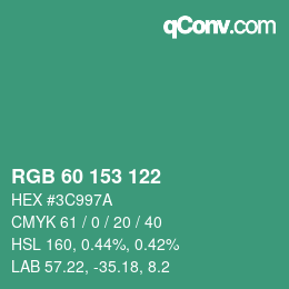 カラーコード: RGB 60 153 122 | qconv.com