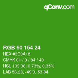 カラーコード: RGB 60 154 24 | qconv.com