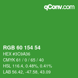 カラーコード: RGB 60 154 54 | qconv.com