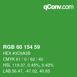 カラーコード: RGB 60 154 59 | qconv.com