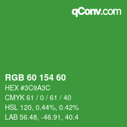 颜色代码: RGB 60 154 60 | qconv.com