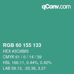 カラーコード: RGB 60 155 133 | qconv.com