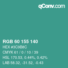 颜色代码: RGB 60 155 140 | qconv.com