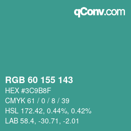 颜色代码: RGB 60 155 143 | qconv.com