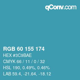 颜色代码: RGB 60 155 174 | qconv.com