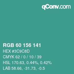 颜色代码: RGB 60 156 141 | qconv.com