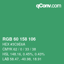 カラーコード: RGB 60 158 106 | qconv.com