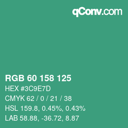 カラーコード: RGB 60 158 125 | qconv.com