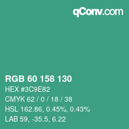 カラーコード: RGB 60 158 130 | qconv.com