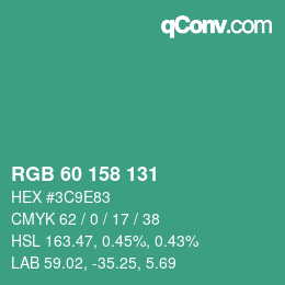 カラーコード: RGB 60 158 131 | qconv.com