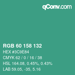 カラーコード: RGB 60 158 132 | qconv.com