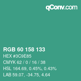 カラーコード: RGB 60 158 133 | qconv.com