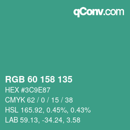 カラーコード: RGB 60 158 135 | qconv.com