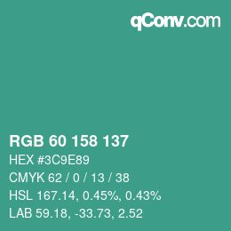 カラーコード: RGB 60 158 137 | qconv.com