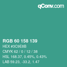 カラーコード: RGB 60 158 139 | qconv.com