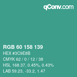 Color code: RGB 60 158 139 | qconv.com