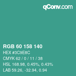カラーコード: RGB 60 158 140 | qconv.com