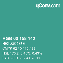 カラーコード: RGB 60 158 142 | qconv.com